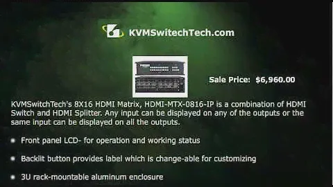 KVMSwitchTech's 8x16 HDMI Video Matrix Switch with RS232, IR and TCP/IP Control