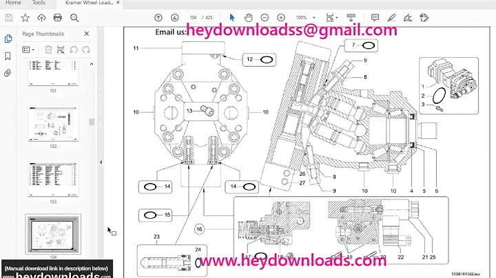 KRAMER Wheel loader 950 Spare Parts List Manual SN347030001